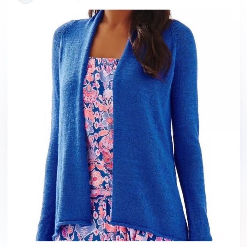 Lilly Pulitzer Eda Open Front Iris Blue Cardigan. Size XL
